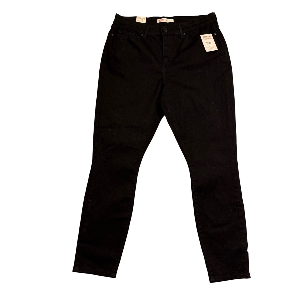 Signature Levi Strauss Women Black Mid Rise Skinny Stretch Jeans Size‎ 14W 32L